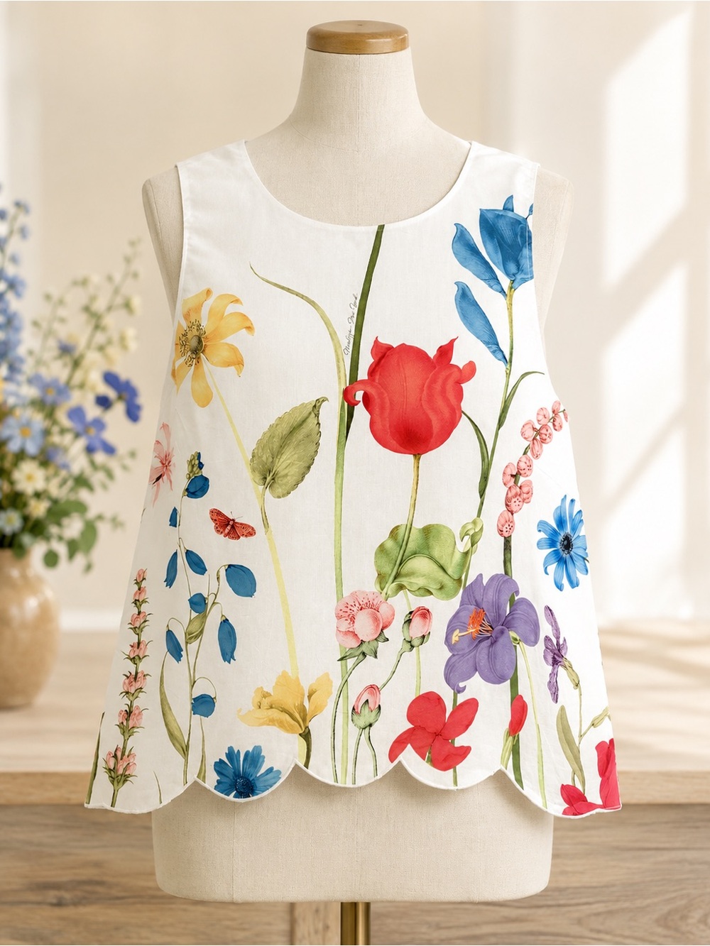 Mestiza New York garden muse Floral Scallop-Hem Sleeveless Top NWT